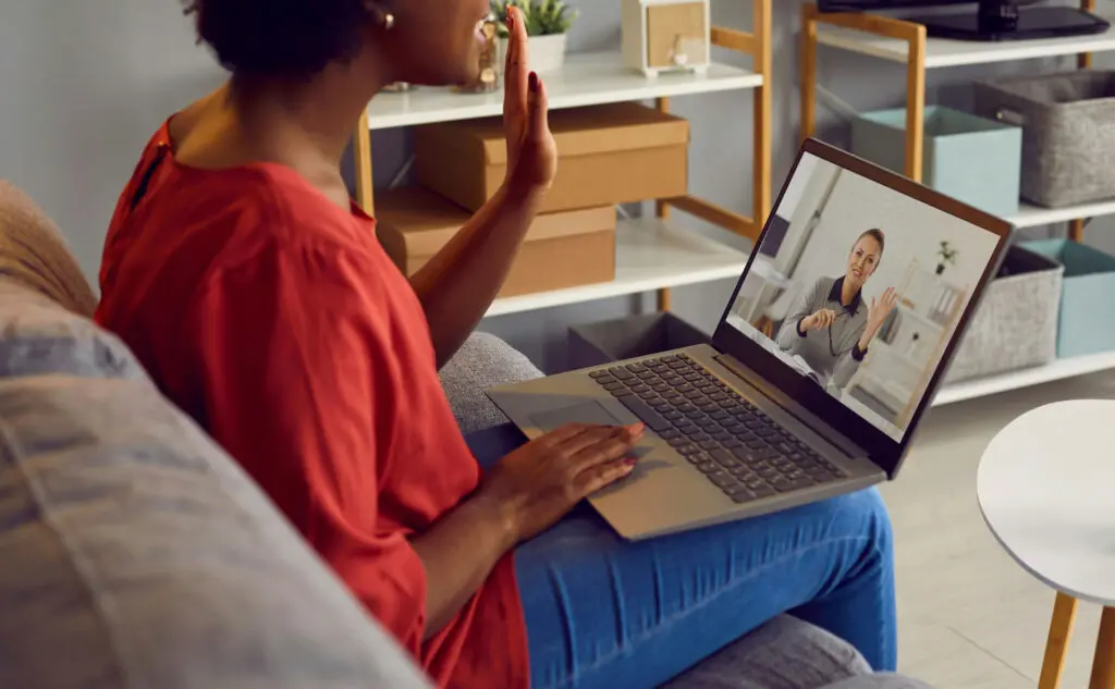 Client attending an online psychotherapy session in Florida from the comfort of home.