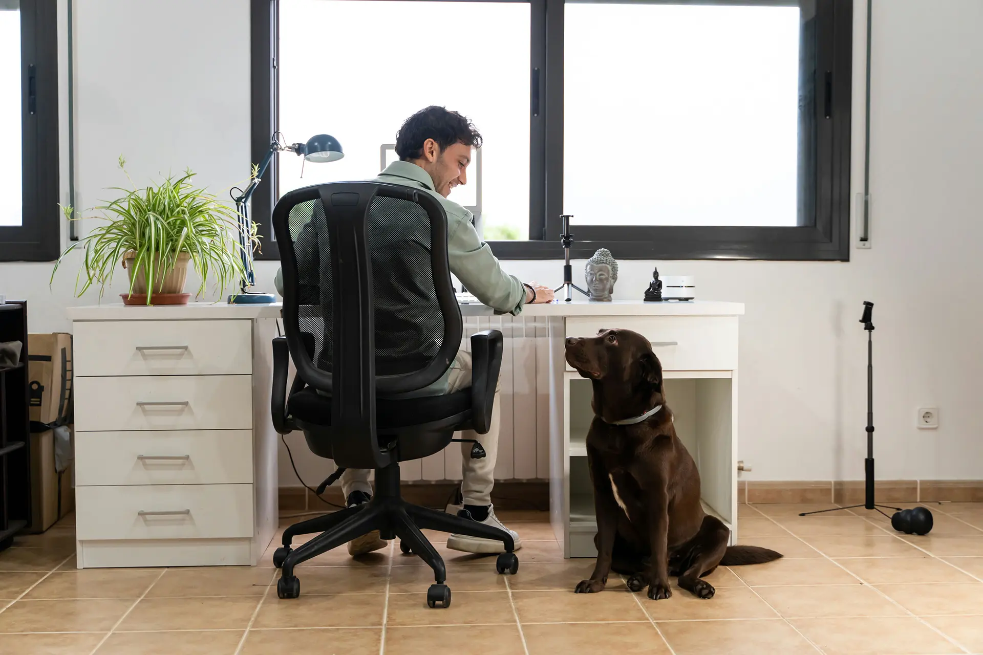 Peaceful home office setup representing low-stress remote jobs for people with social anxiety.