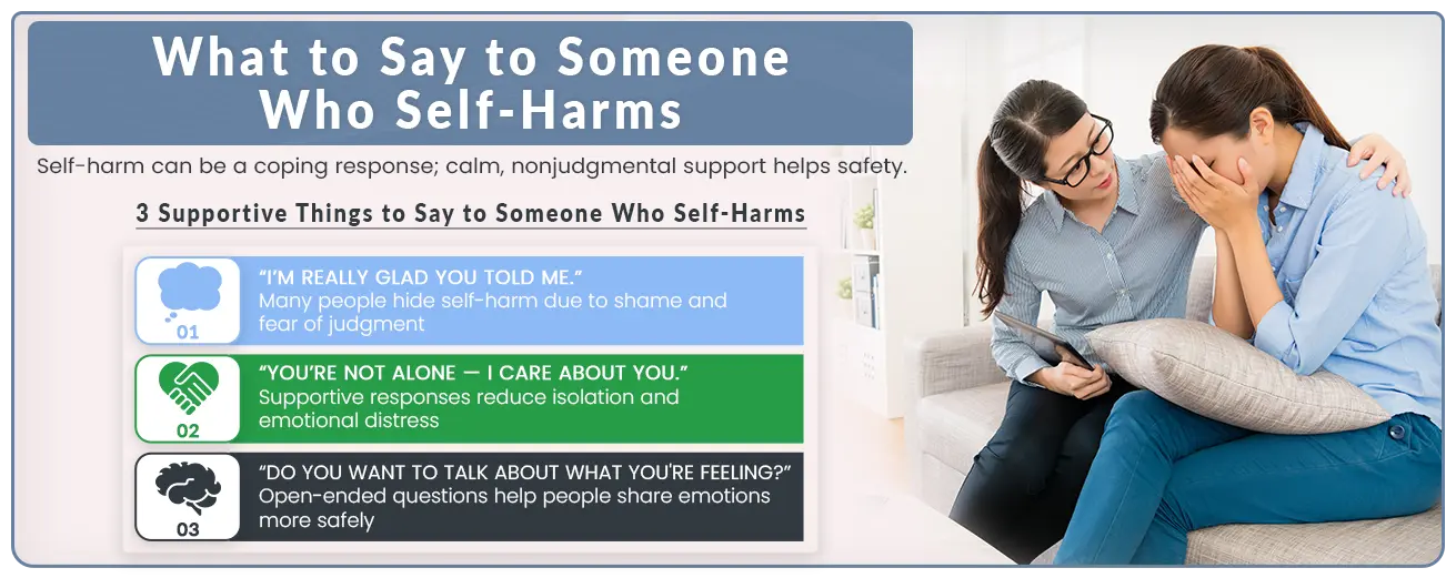 infographic shows 3 supportive things to say to self-harm support