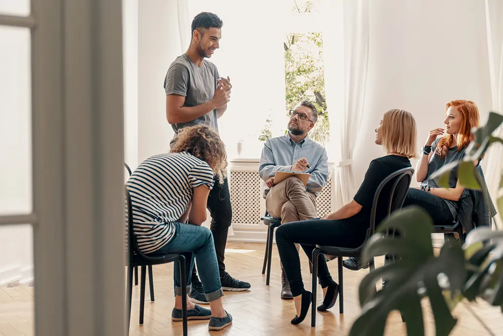 Group therapy session at Harmony Hills inpatient depression treatment center.