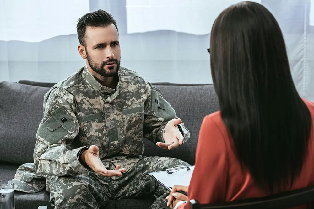 Veteran participating in specialized mental health program for service members at Harmony Hills.