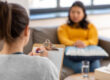 a patient talks to a therapist during manic depression treatment