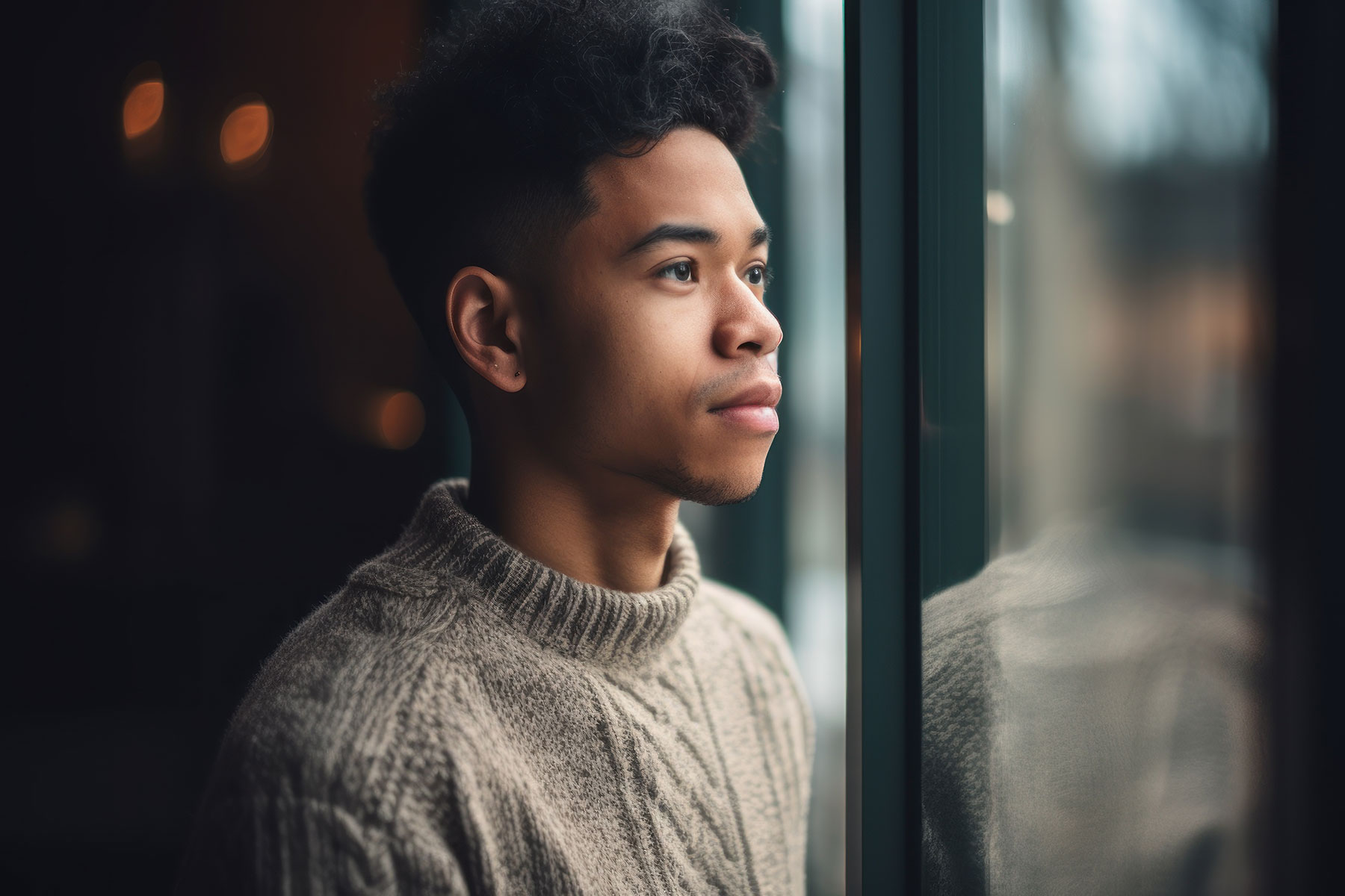 a person looks out a window while pondering the signs of schizophrenia