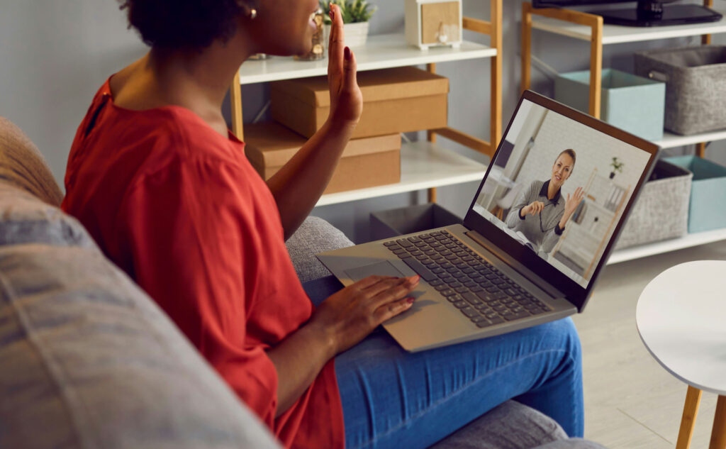 Client attending an online psychotherapy session in Florida from the comfort of home.