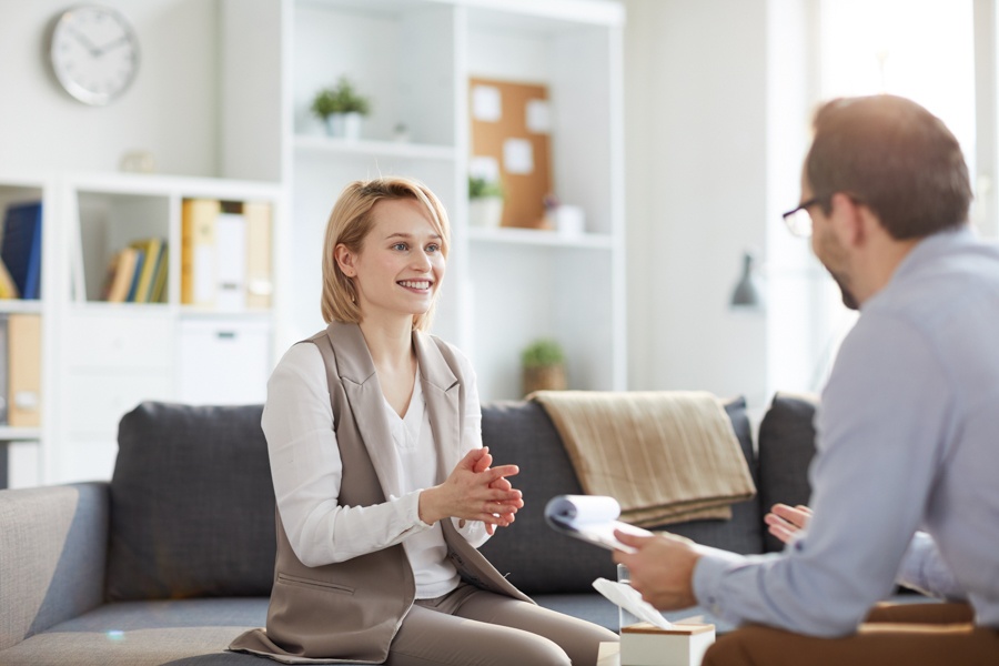 Therapist supporting adult with social anxiety at Harmony Hills Behavioral Health in Florida.